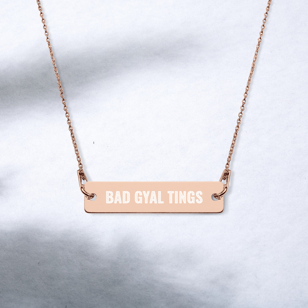 BAD GYAL TINGS Engraved Silver Bar Chain Necklace